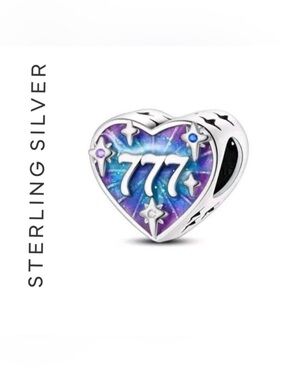 🌟 S925 Sterling Silver Lucky Number 777 Heart Charm